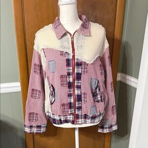 POL Red, Blue, and  Cream Patchwork Bomber Jacket Size M